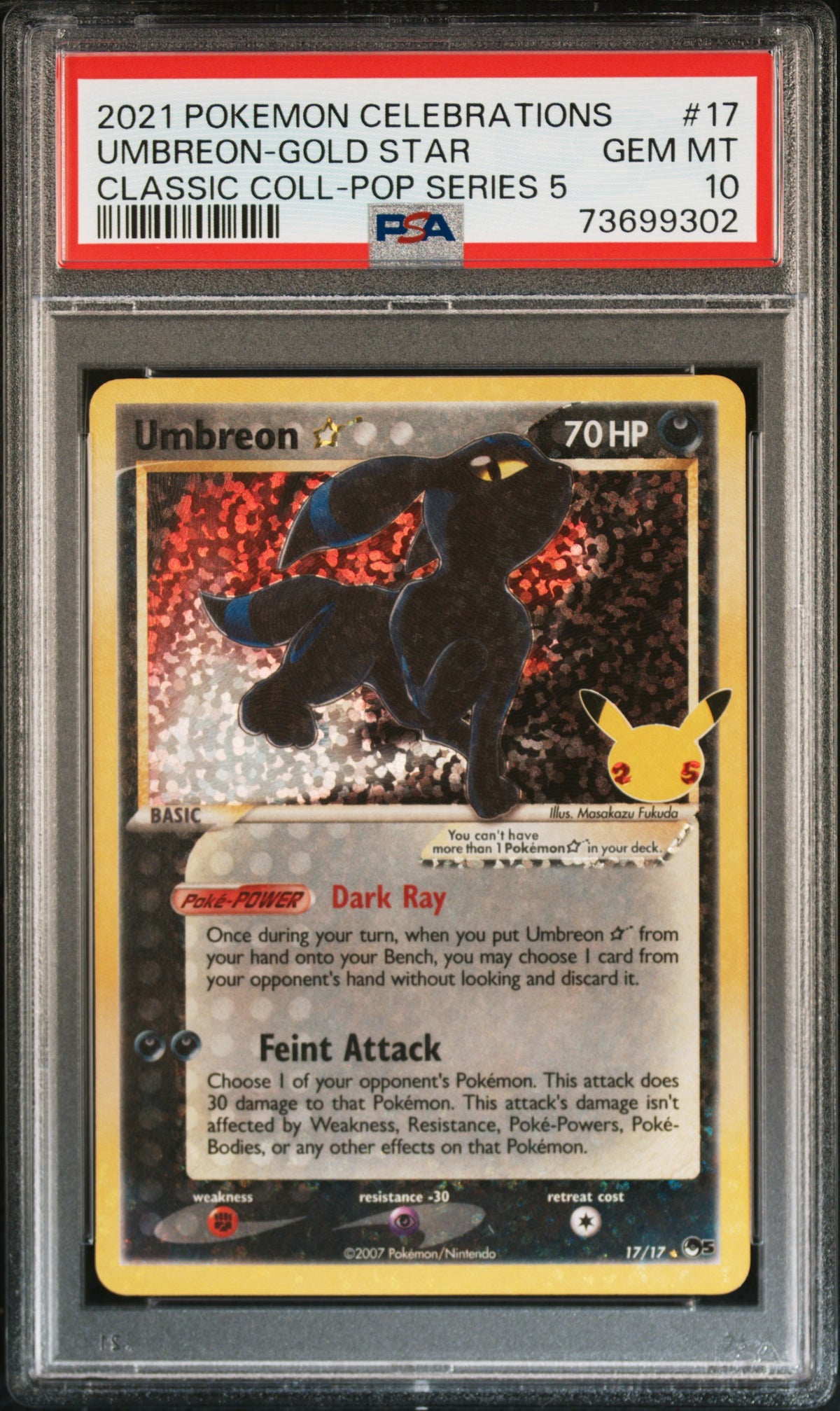 2021 Pokémon Celebrations Classic Collection Umbreon-Gold Star #17 — PSA 10 — cert 73699302 — front