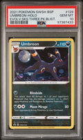 2021 Pokémon SWSH Black Star Promo Umbreon-Holo Evolving Skies Three Pack Blisters #129 — PSA 10 — cert 97387433 — front