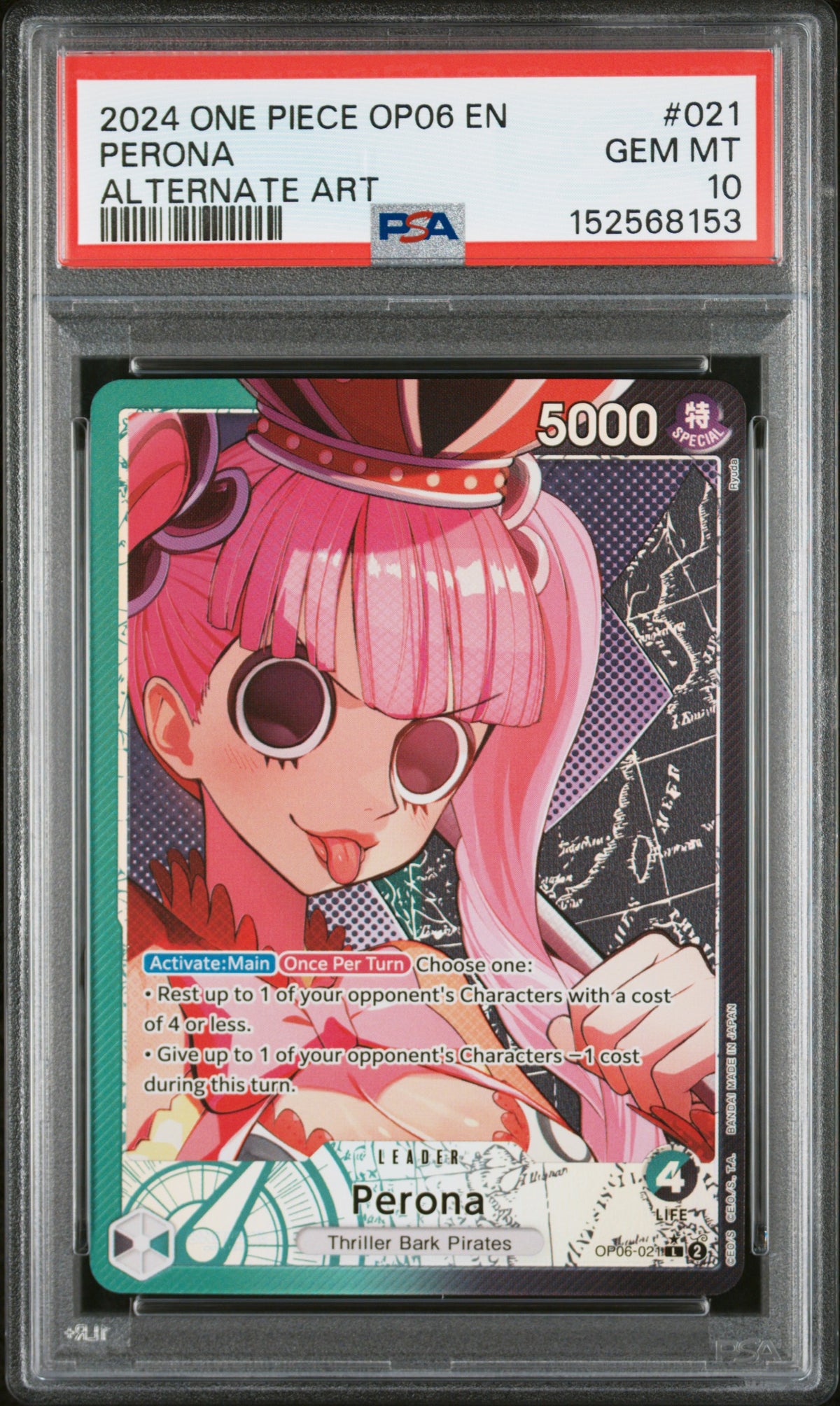 2024 One Piece Op06-Wings of the Captain Perona Alternate Art #021 PSA 10 — PSA 152568153 — front