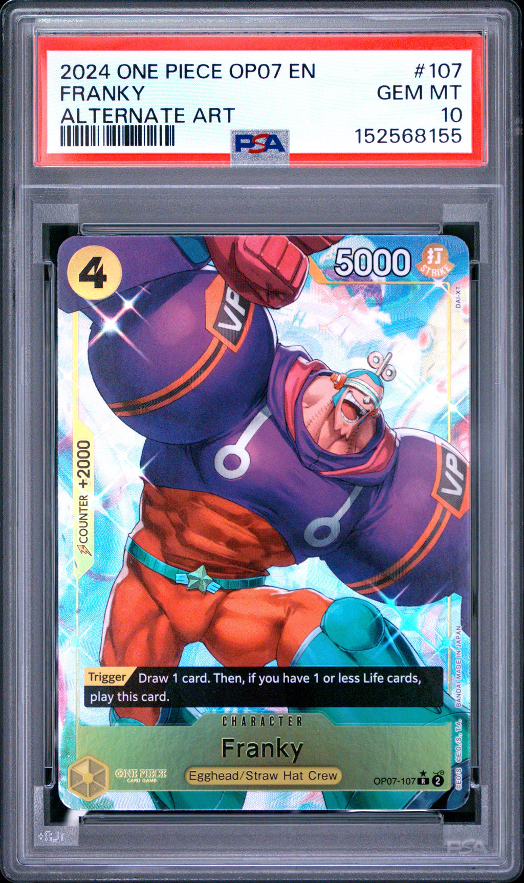 2024 One Piece Op07-500 Years in the Future Franky Alternate Art #107 PSA 10 — PSA 152568155 — front