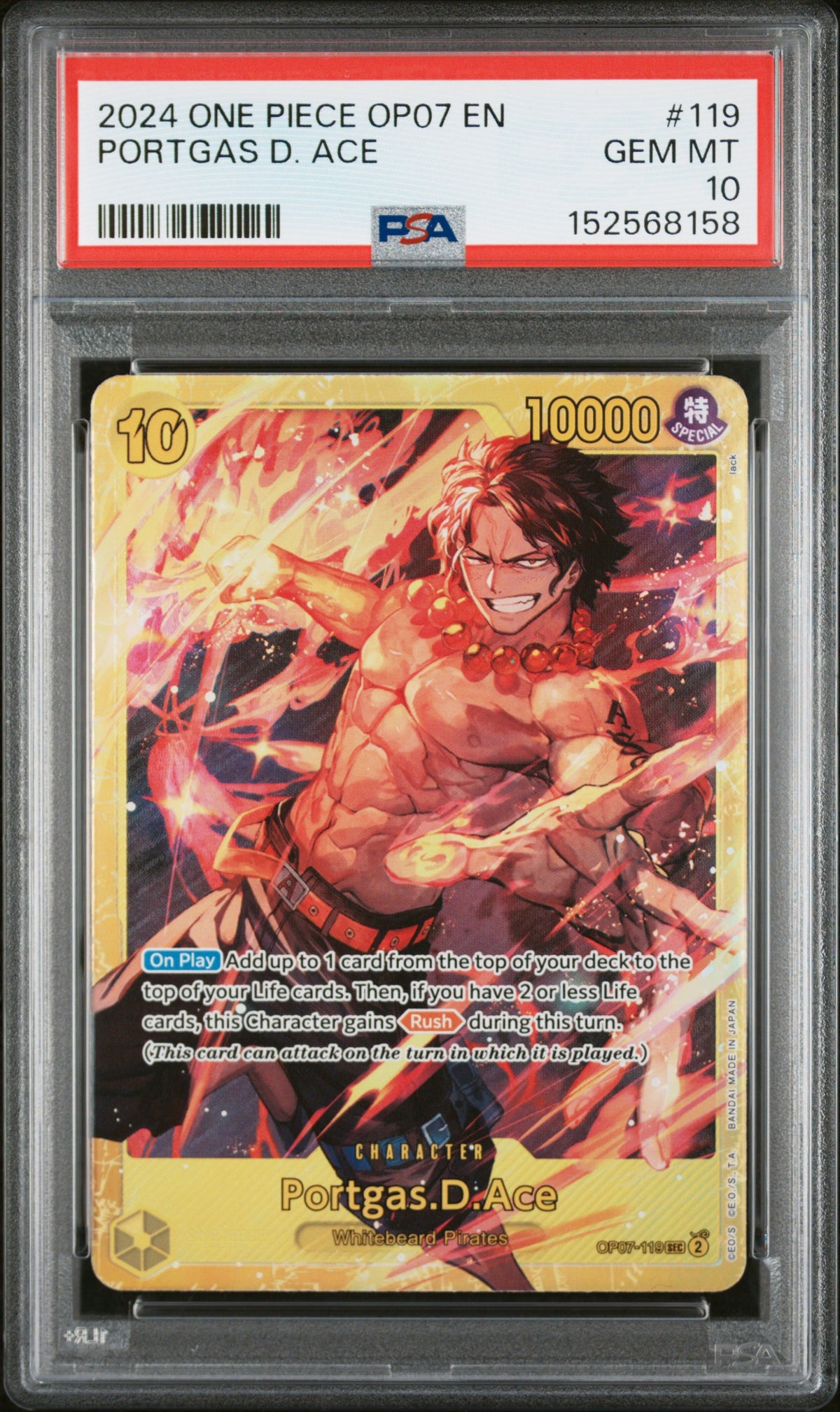 2024 One Piece Op07-500 Years in the Future Portgas D. Ace #119 PSA 10 — PSA 152568158 — front