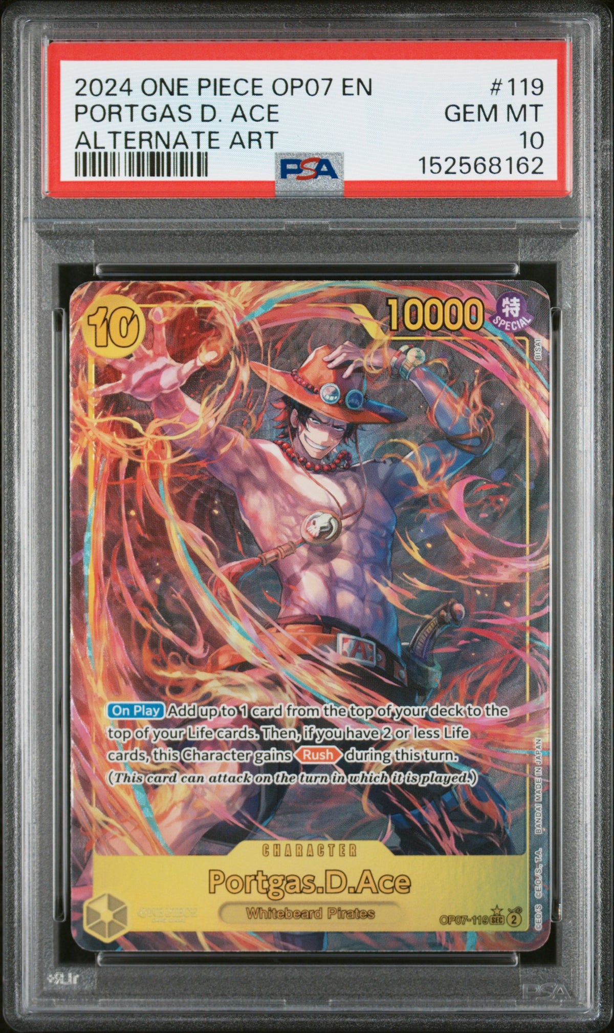 2024 One Piece Op07-500 Years in the Future Portgas D. Ace Alternate Art #119 PSA 10 — PSA 152568162 — front