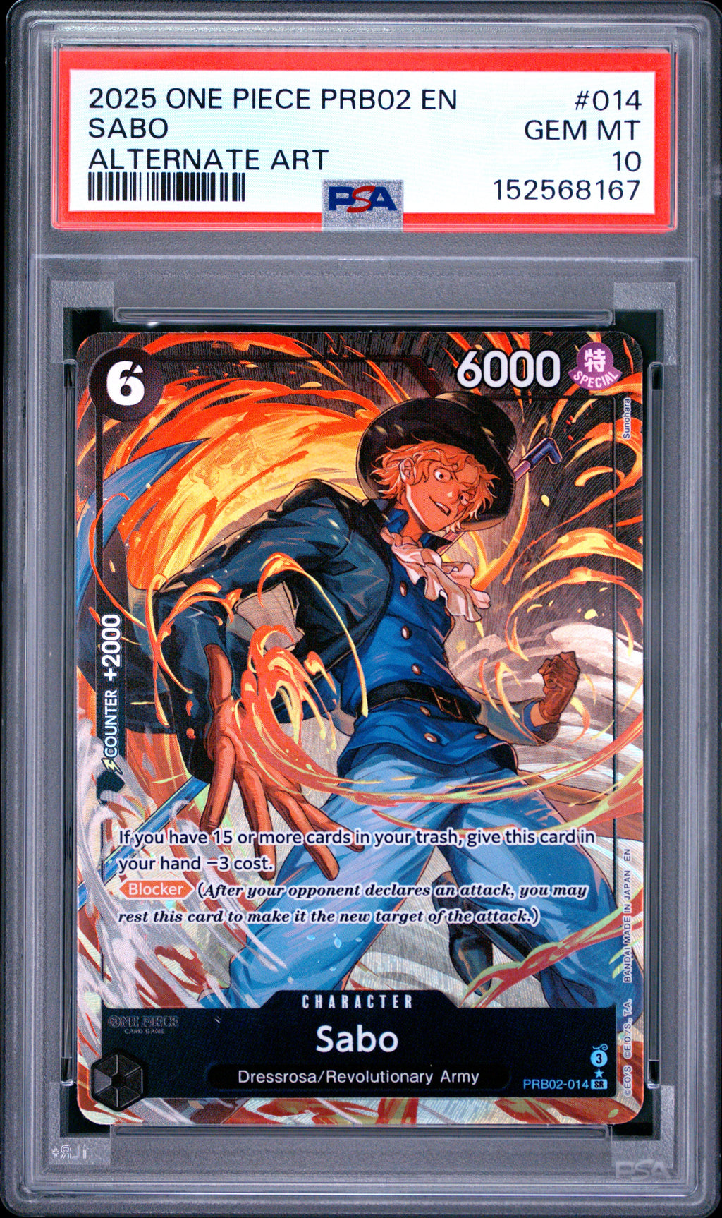 2025 One Piece Prb02-Premium Booster -One Piece Card the Best- Vol.2 Sabo Alternate Art #014 PSA 10 — PSA 152568167 — front