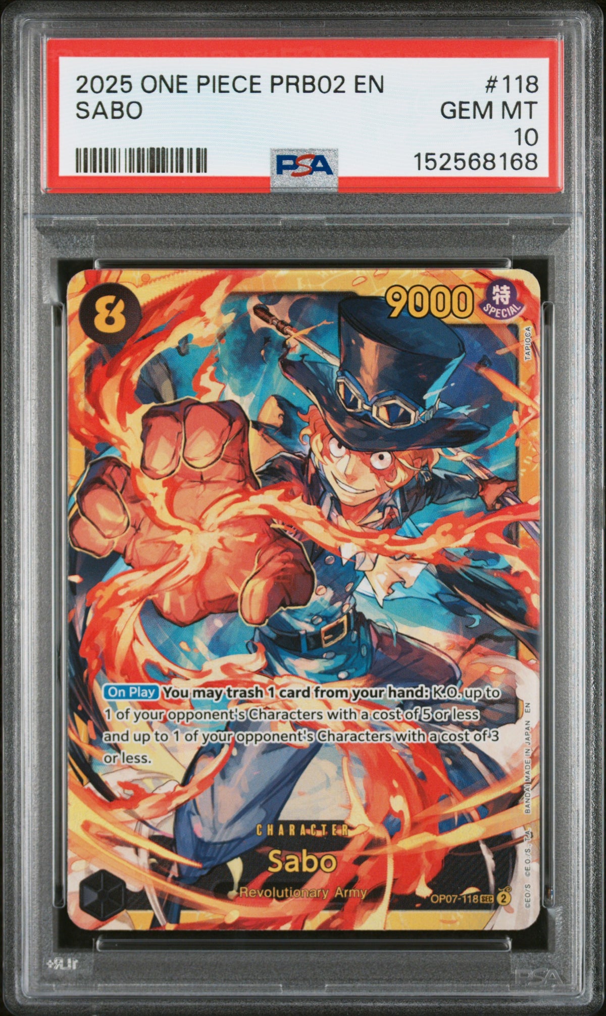 2025 One Piece Prb02-Premium Booster -One Piece Card the Best- Vol.2 Sabo #118 PSA 10 — PSA 152568168 — front