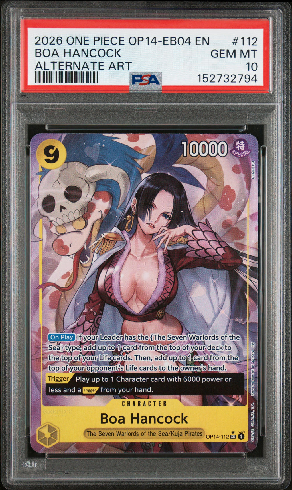 2026 One Piece Op14-Eb04-The Azure Sea's Seven Boa Hancock Alternate Art #112 PSA 10 — PSA 152732794 — front