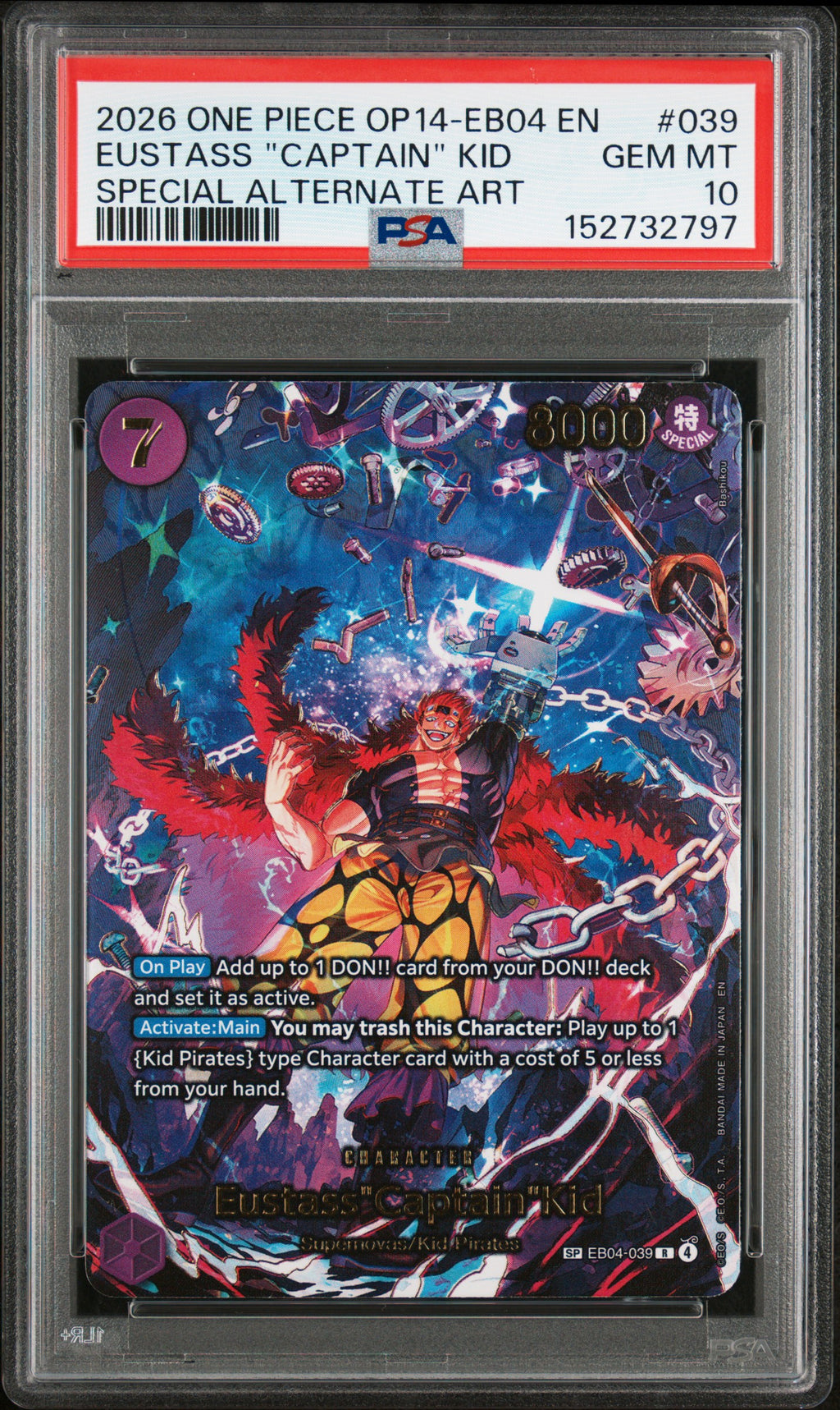2026 One Piece Op14-Eb04-The Azure Sea's Seven Eustass "Captain" Kid Special Alternate Art #039 PSA 10 — PSA 152732797 — front