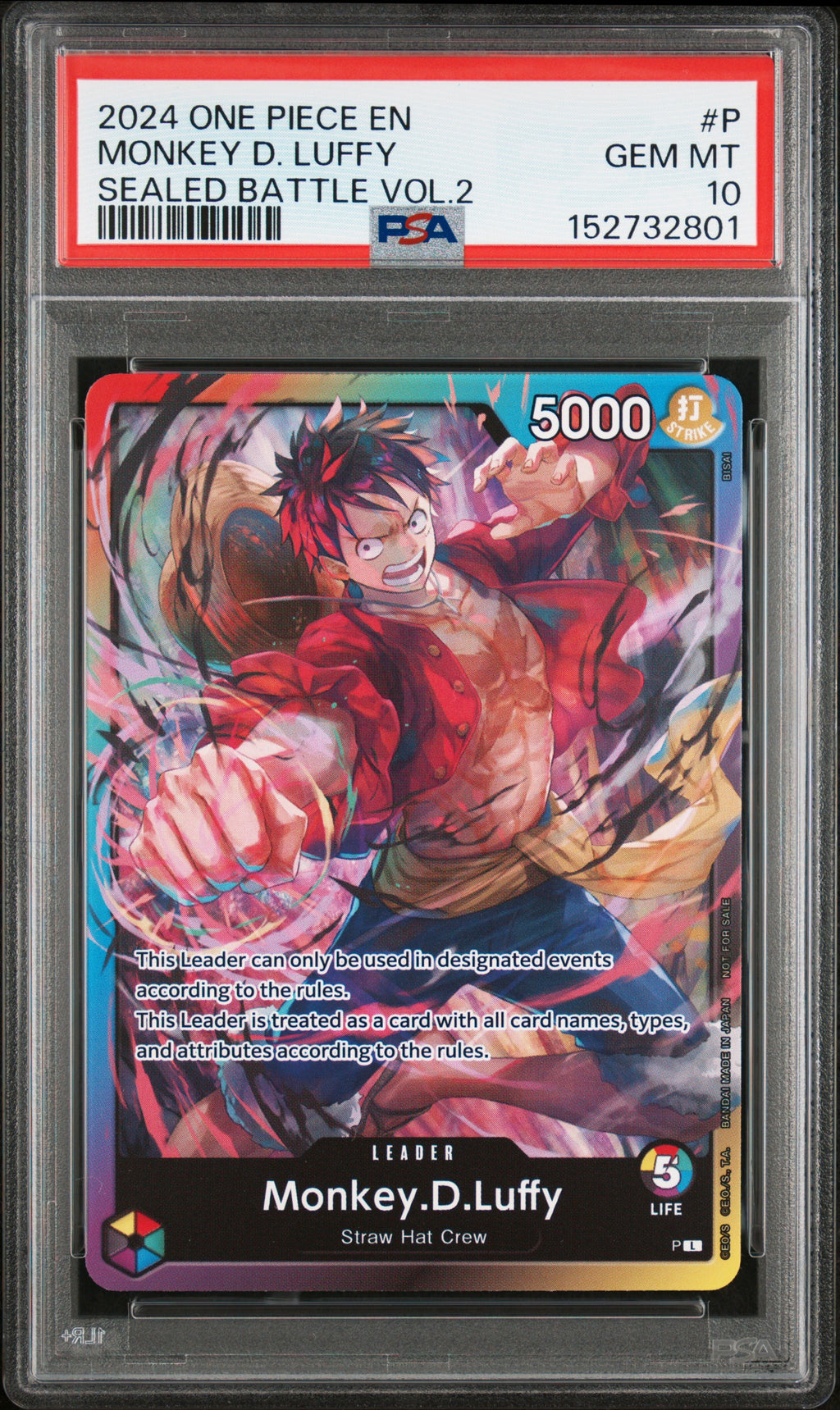 2024 One Piece Promos Monkey D. Luffy Sealed Battle Vol.2 #P PSA 10 — PSA 152732801 — front