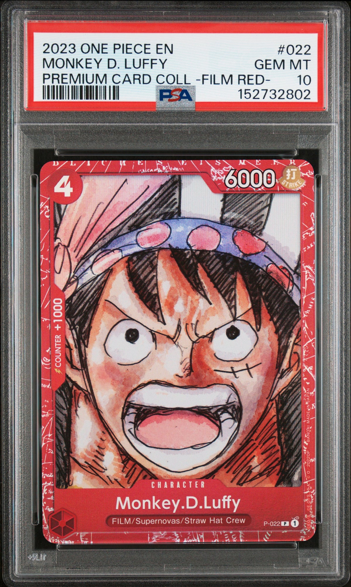 2023 One Piece Premium Card Collection -One Piece Film Red- Monkey D. Luffy #022 PSA 10 — PSA 152732802 — front