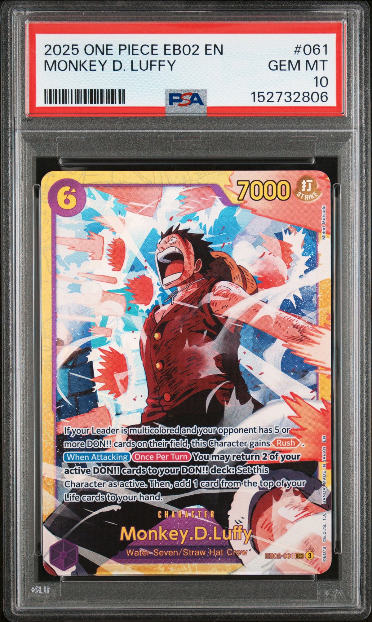 2025 One Piece Eb02-Extra Booster -Anime 25th Collection- Monkey D. Luffy #061 PSA 10 — PSA 152732806 — front