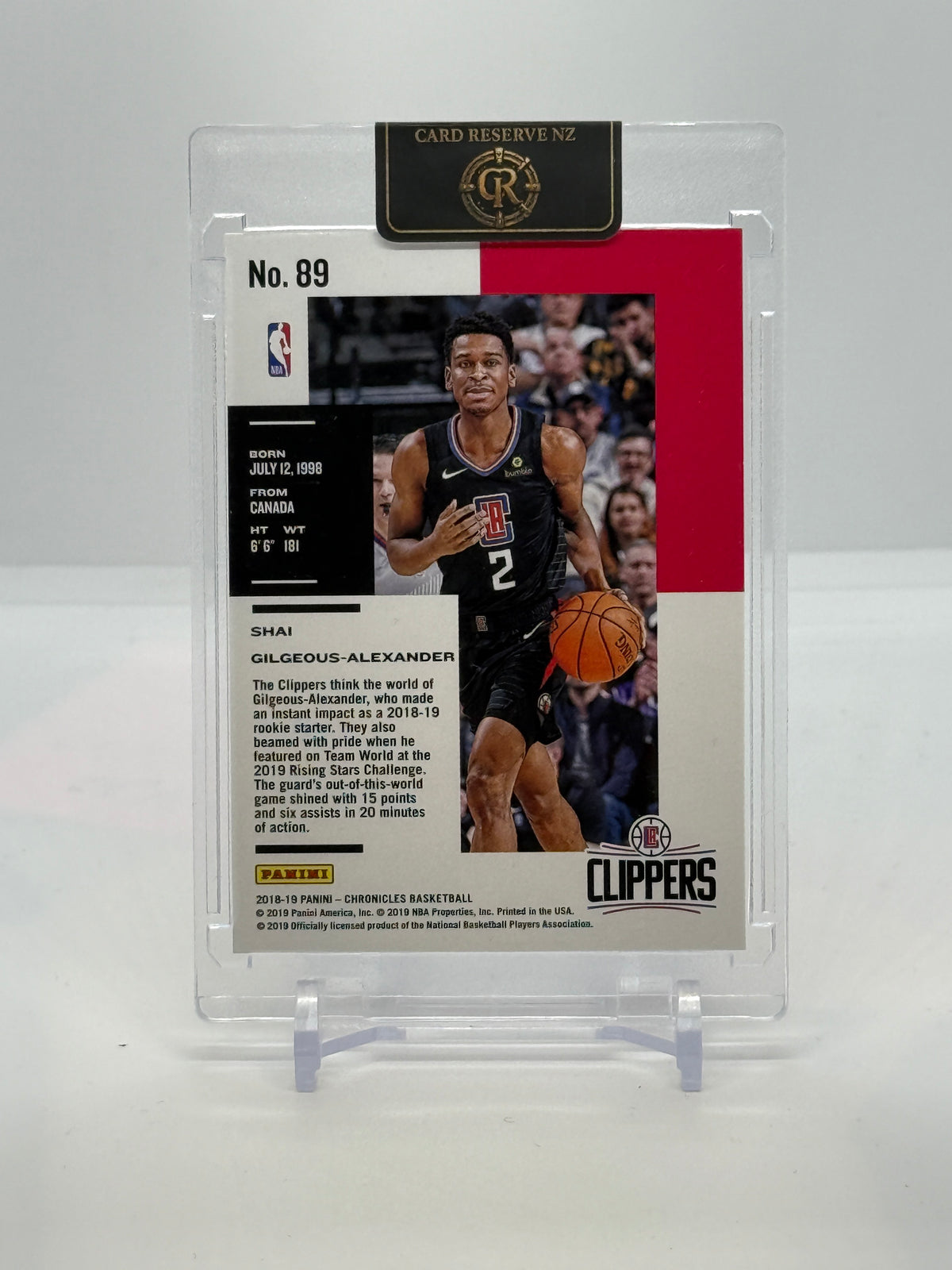 Shai Gilgeous-Alexander 2018-19 Panini Chronicles Base Rookie #89 — back