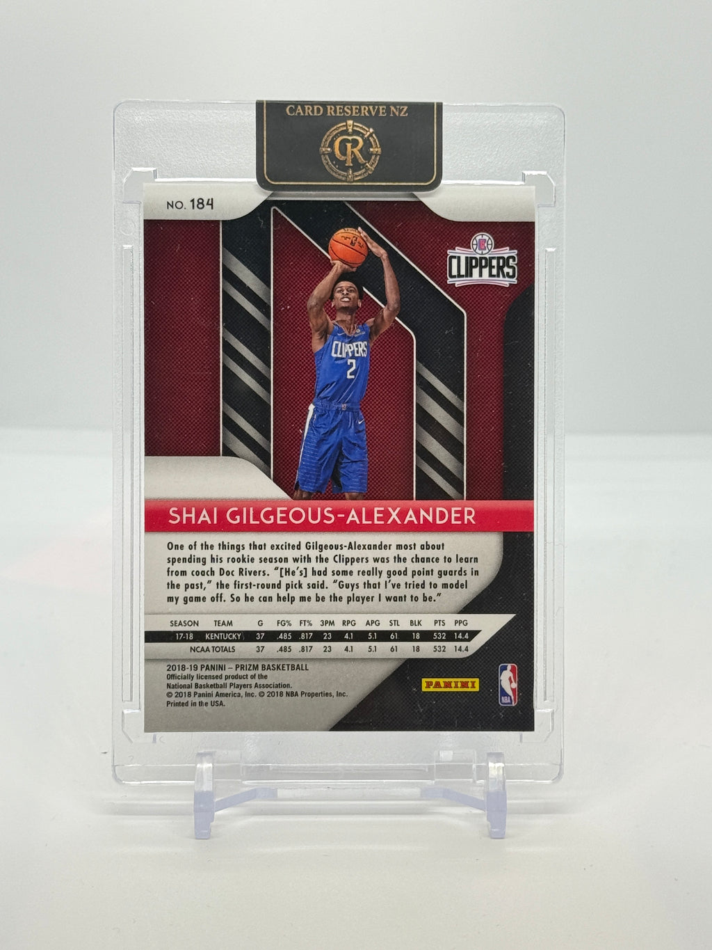 Back of Shai Gilgeous-Alexander 2018-19 Prizm Rookie #184 raw card