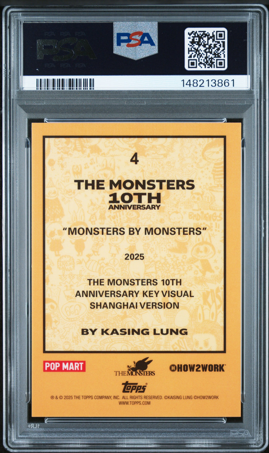 2025 Topps Chrome Labubu 10th Anniversary Monsters by Monsters Artist Facsimile #4 – PSA 9 — PSA cert 148213861 — back