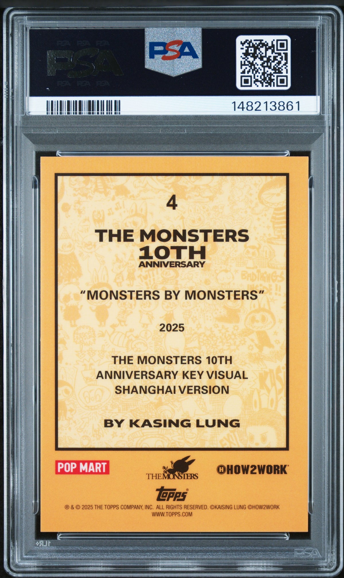 2025 Topps Chrome Labubu 10th Anniversary Monsters by Monsters Artist Facsimile #4 – PSA 9 — PSA cert 148213861 — back