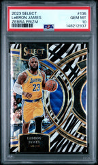 2023 Panini Select LeBron James Zebra Prizm #135 – PSA 10 — PSA cert 148212937 — front