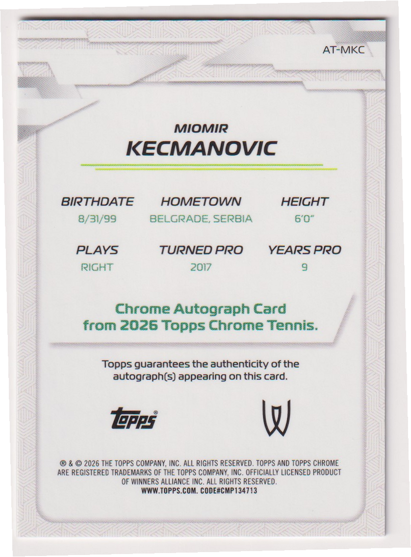 Miomir Kecmanovic — #AT-MKC Base Auto — back