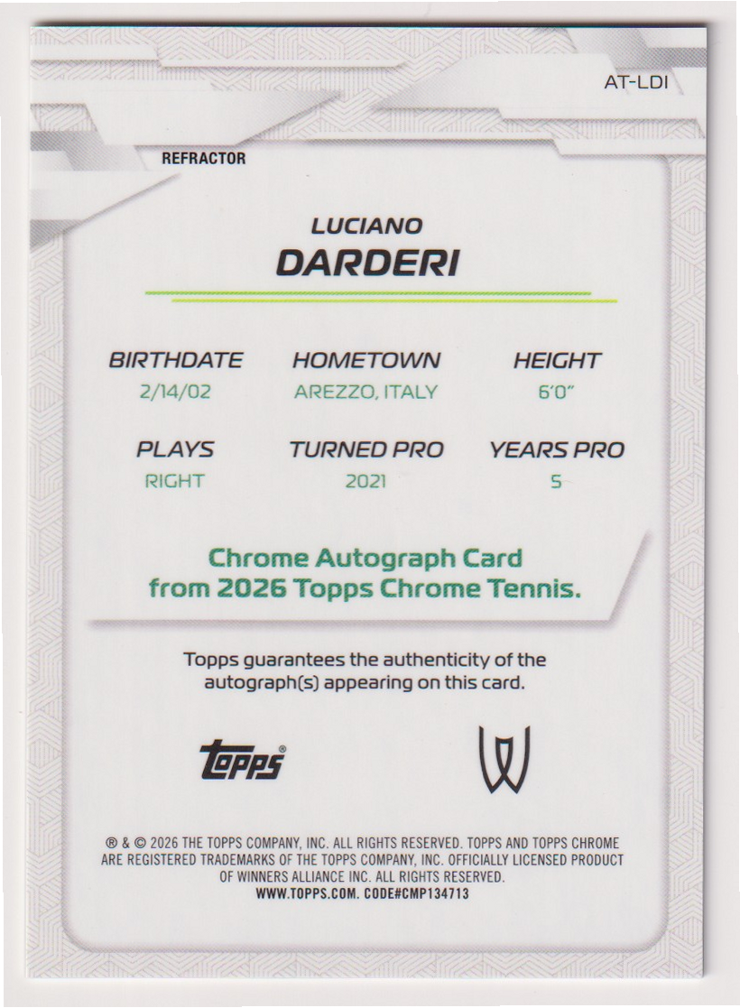 Luciano Darderi — #AT-LDI Refractor Auto — back