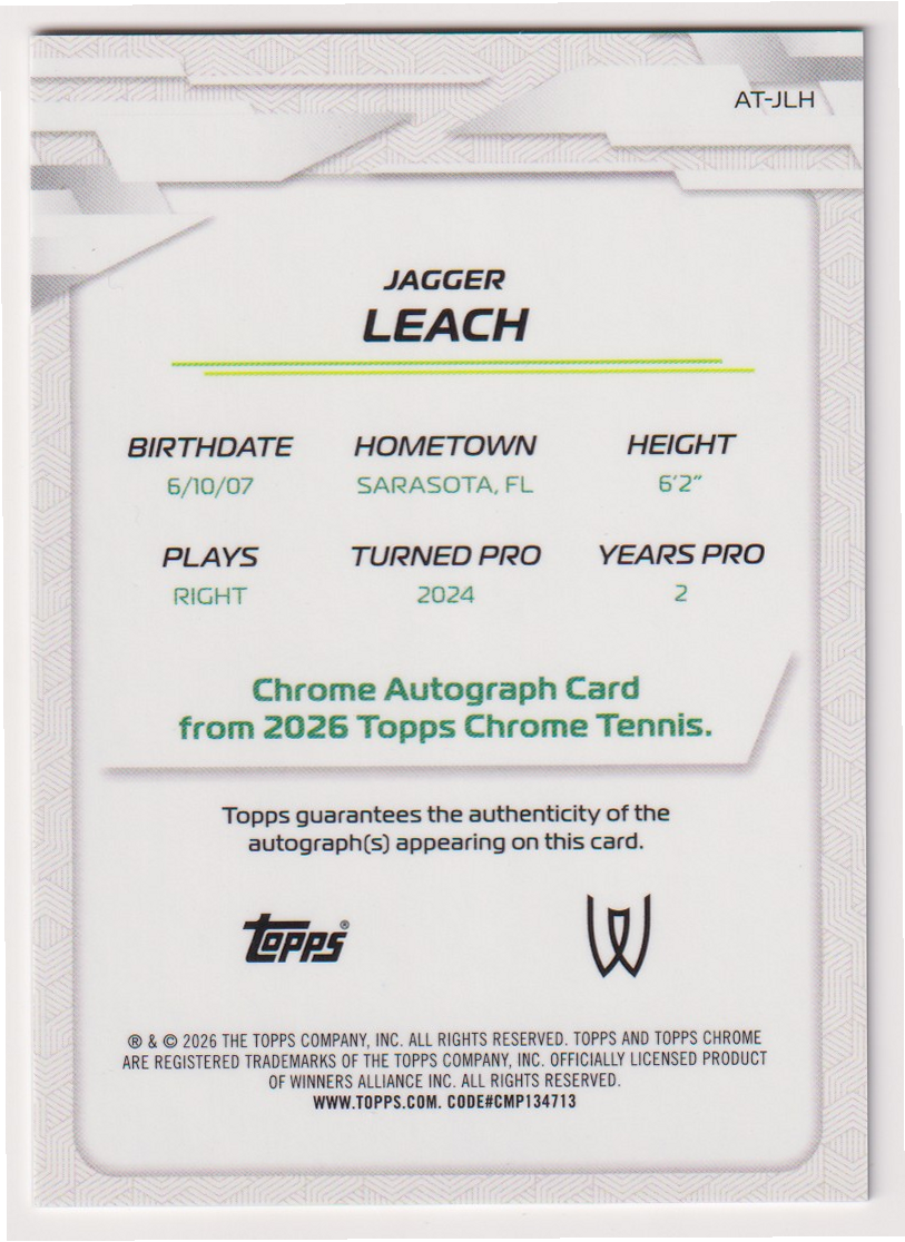 Jagger Leach — #AT-JLH Base Auto — back