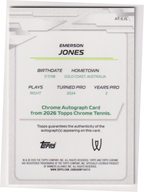 2026 Topps Chrome Tennis Emerson Jones Base Autograph RC #AT-EJS, back