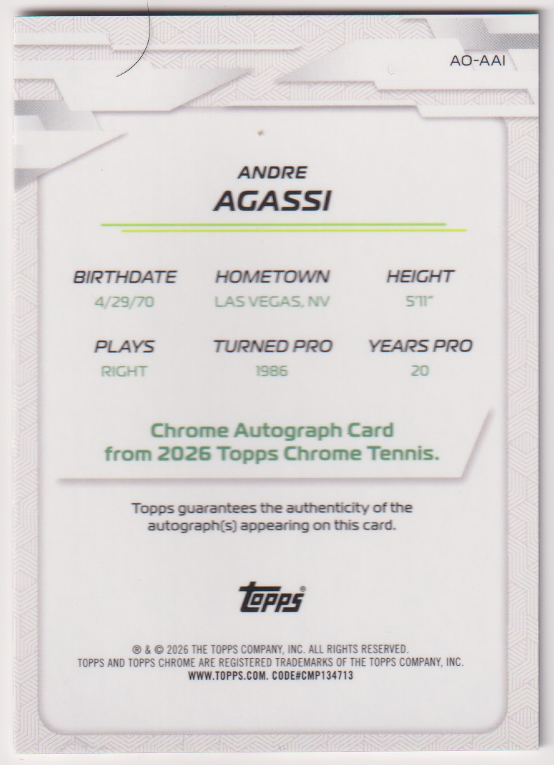 2026 Topps Chrome Tennis Andre Agassi Geometric Refractor Autograph #AO-AAI, back