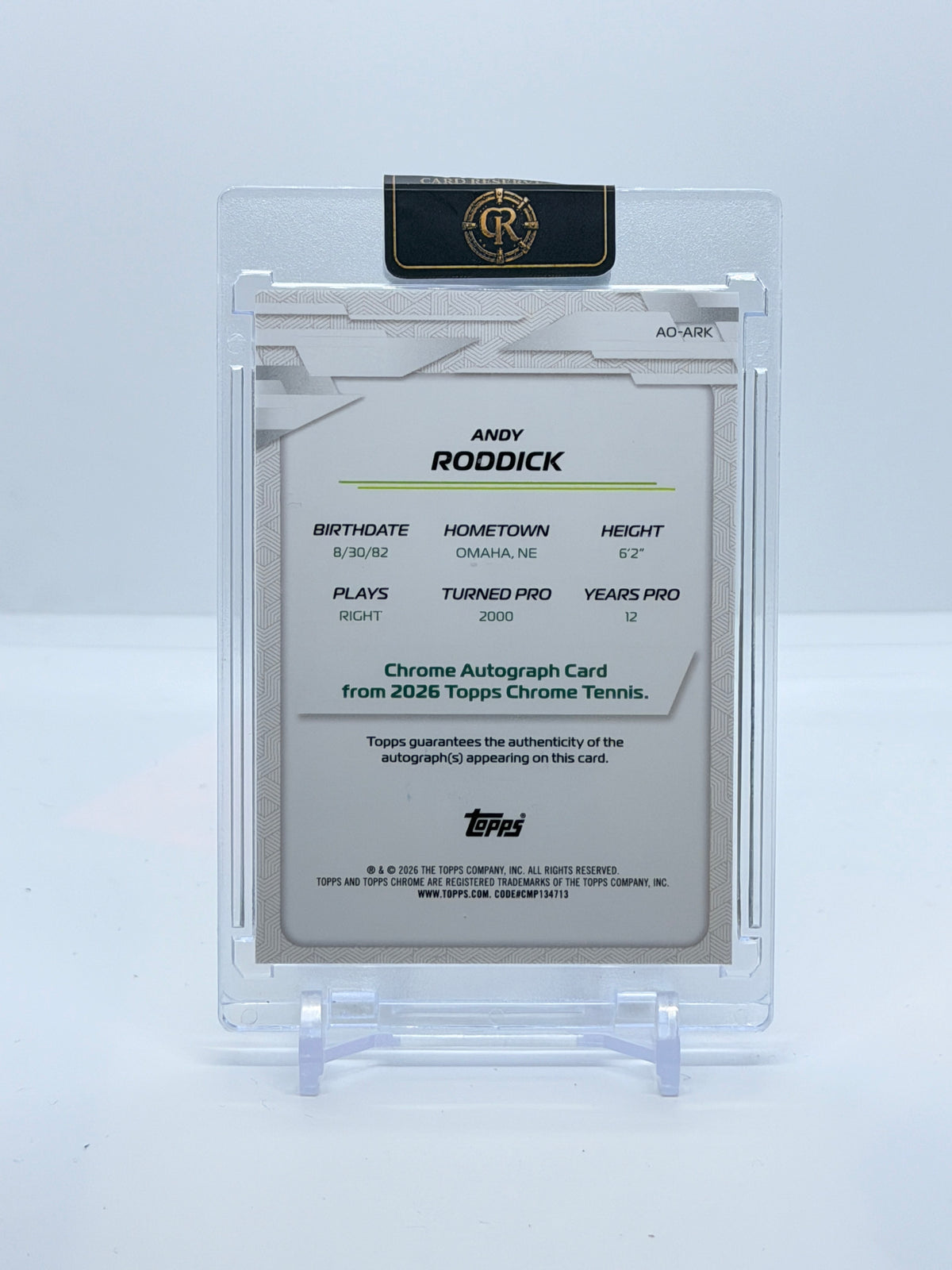 2026 Topps Chrome Tennis Andy Roddick Green Geometric Refractor Autograph #AO-ARK 84/99 — back