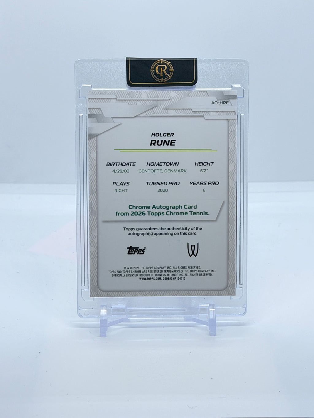 2026 Topps Chrome Tennis Holger Rune Blue Geometric Refractor Autograph #AO-HRE 122/150 — back