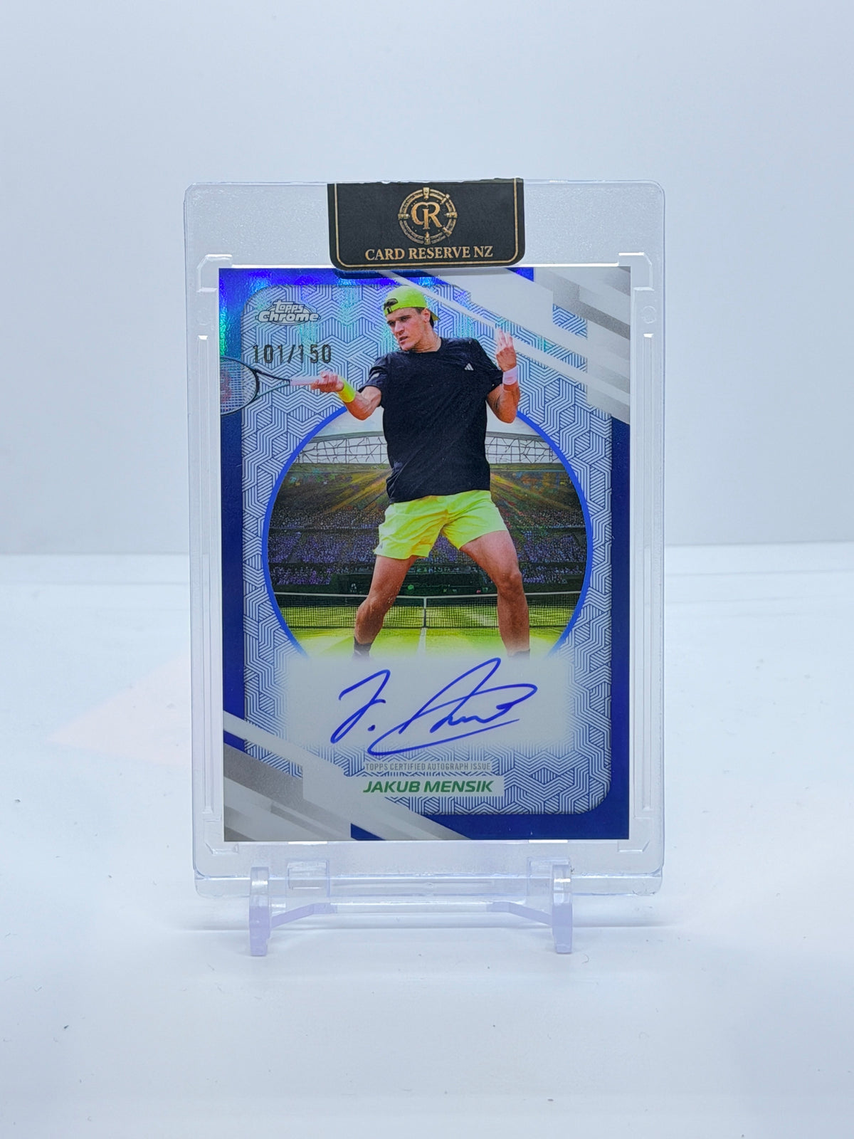 2026 Topps Chrome Tennis Jakub Mensik Blue Refractor Autograph #AT-JMK 101/150 — front
