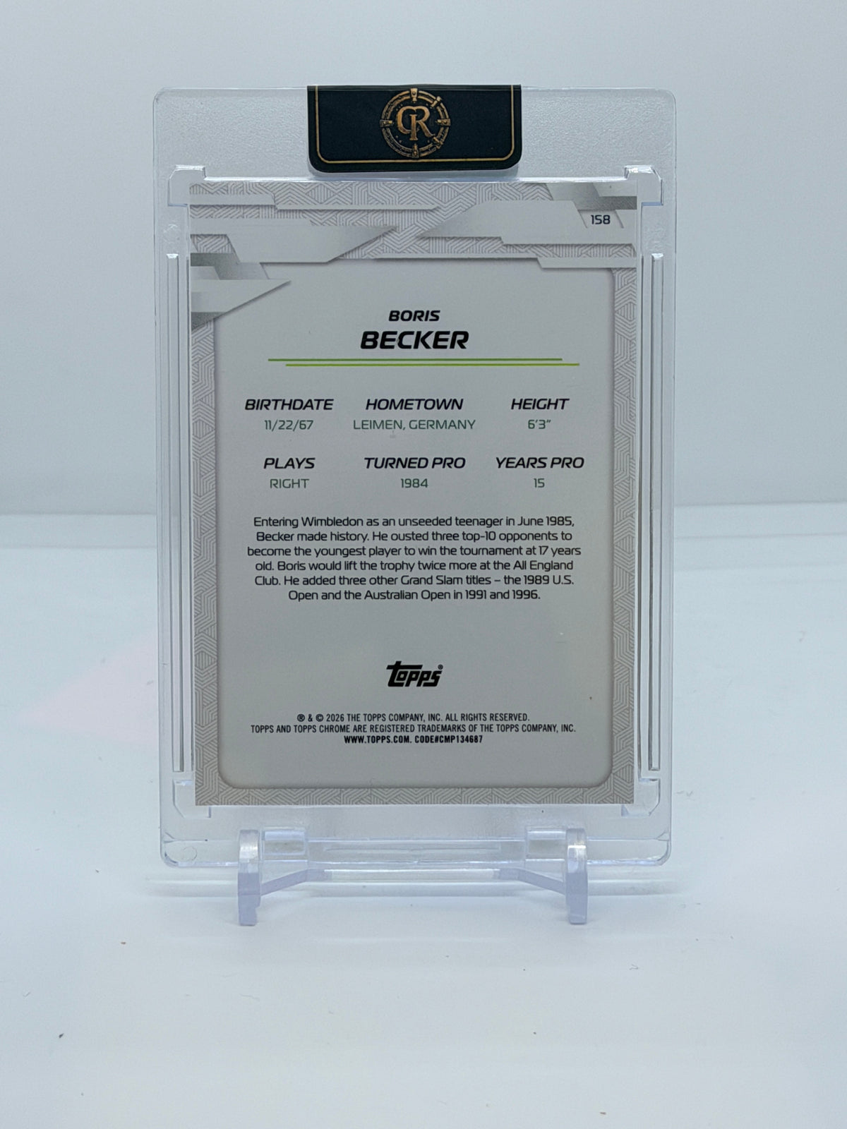 2026 Topps Chrome Tennis Boris Becker Green Refractor #158 77/99 — back