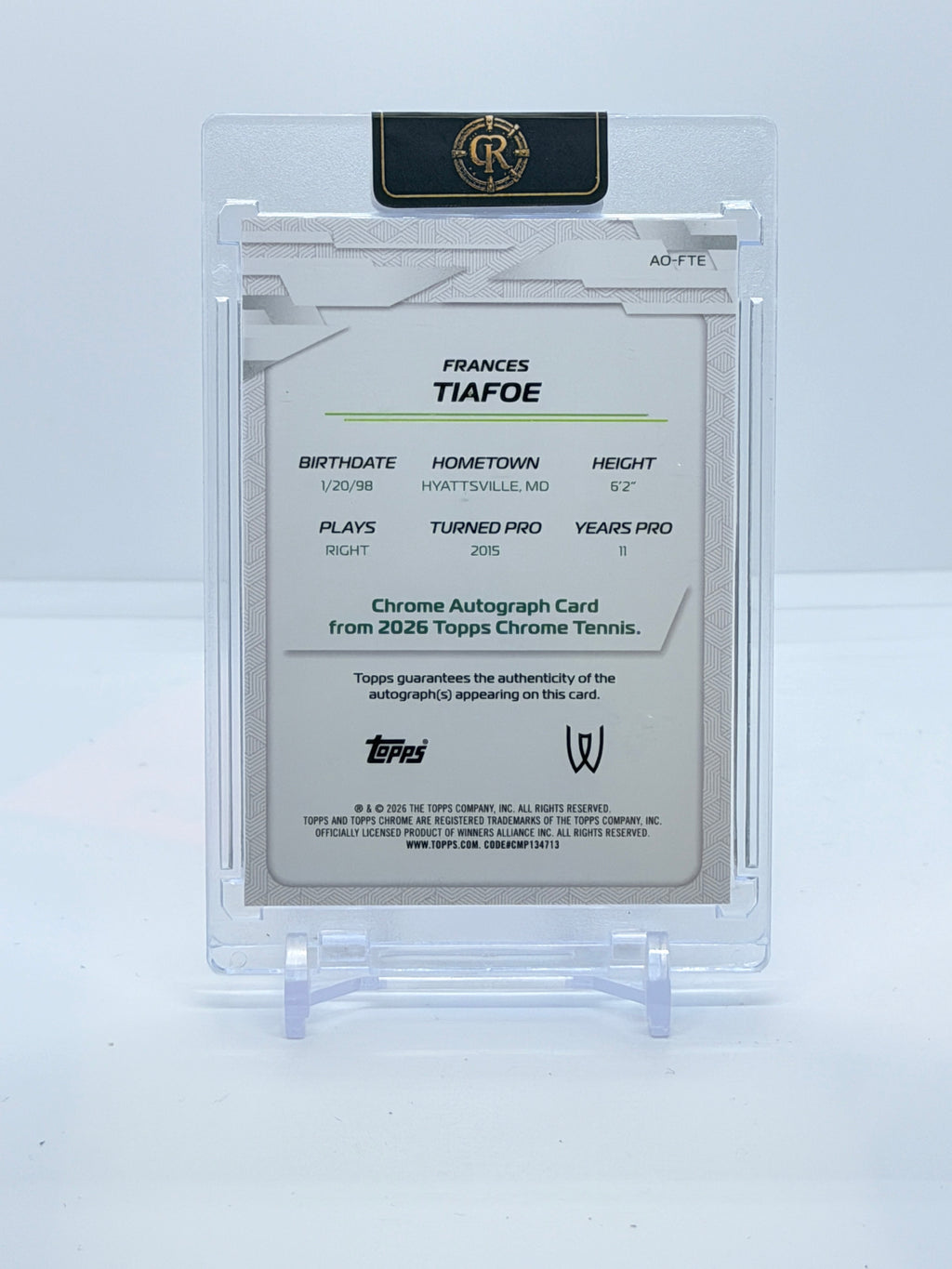 2026 Topps Chrome Tennis Frances Tiafoe Geometric Refractor Autograph #AO-FTE — back