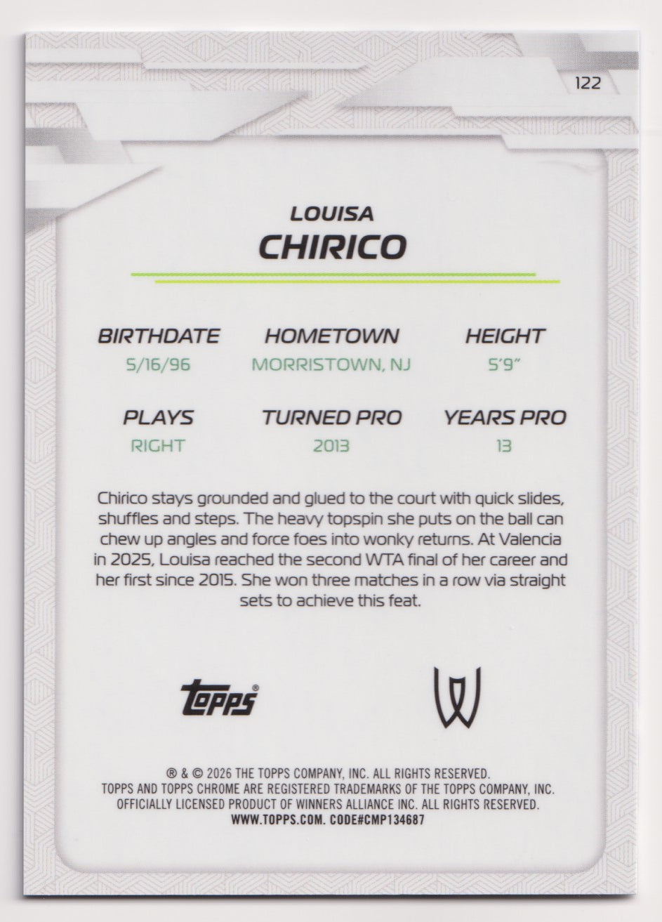 2026 Topps Chrome Tennis Louisa Chirico Blue Refractor 105/150 — back