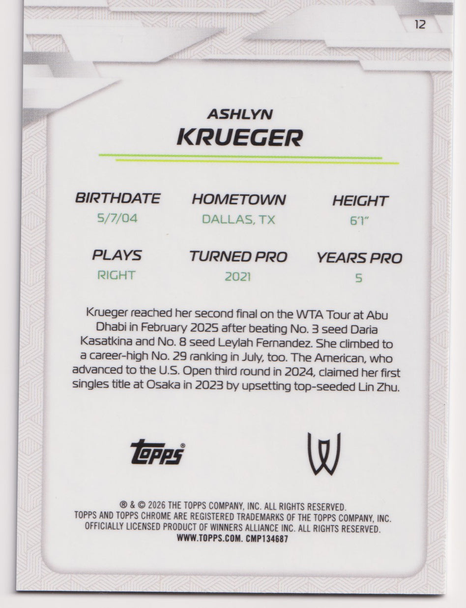 2026 Topps Chrome Tennis Ashlyn Krueger Blue Refractor 113/150 — back