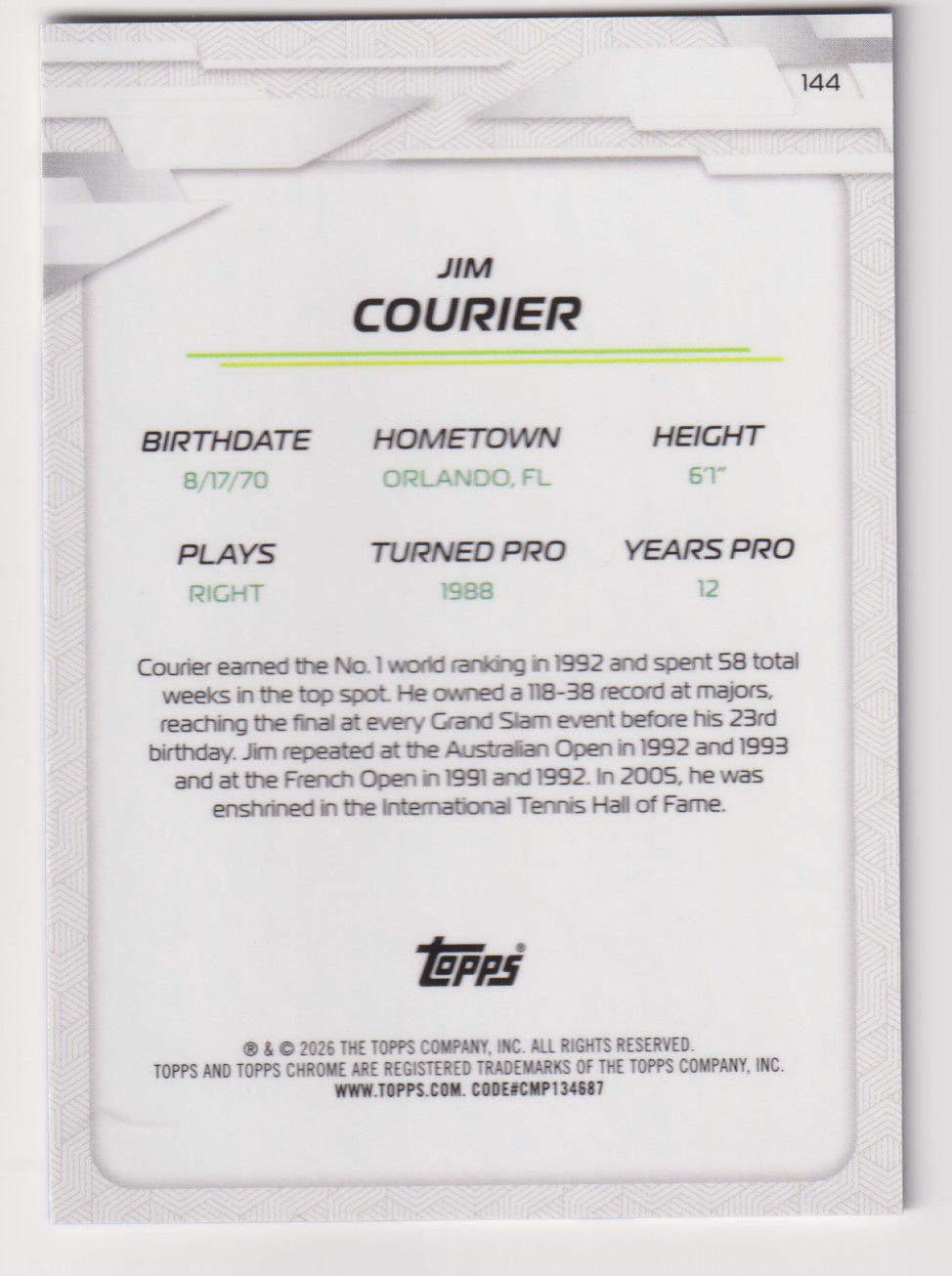 2026 Topps Chrome Tennis Jim Courier Blue Geometric Refractor 062/150 — back