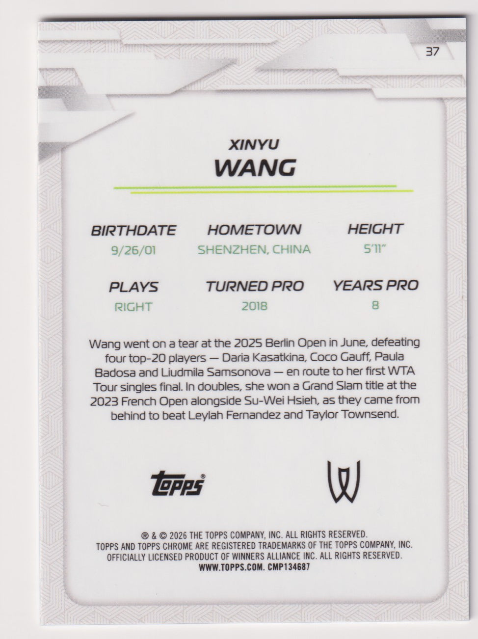 Xinyu Wang Blue Geometric Refractor 017/150 back