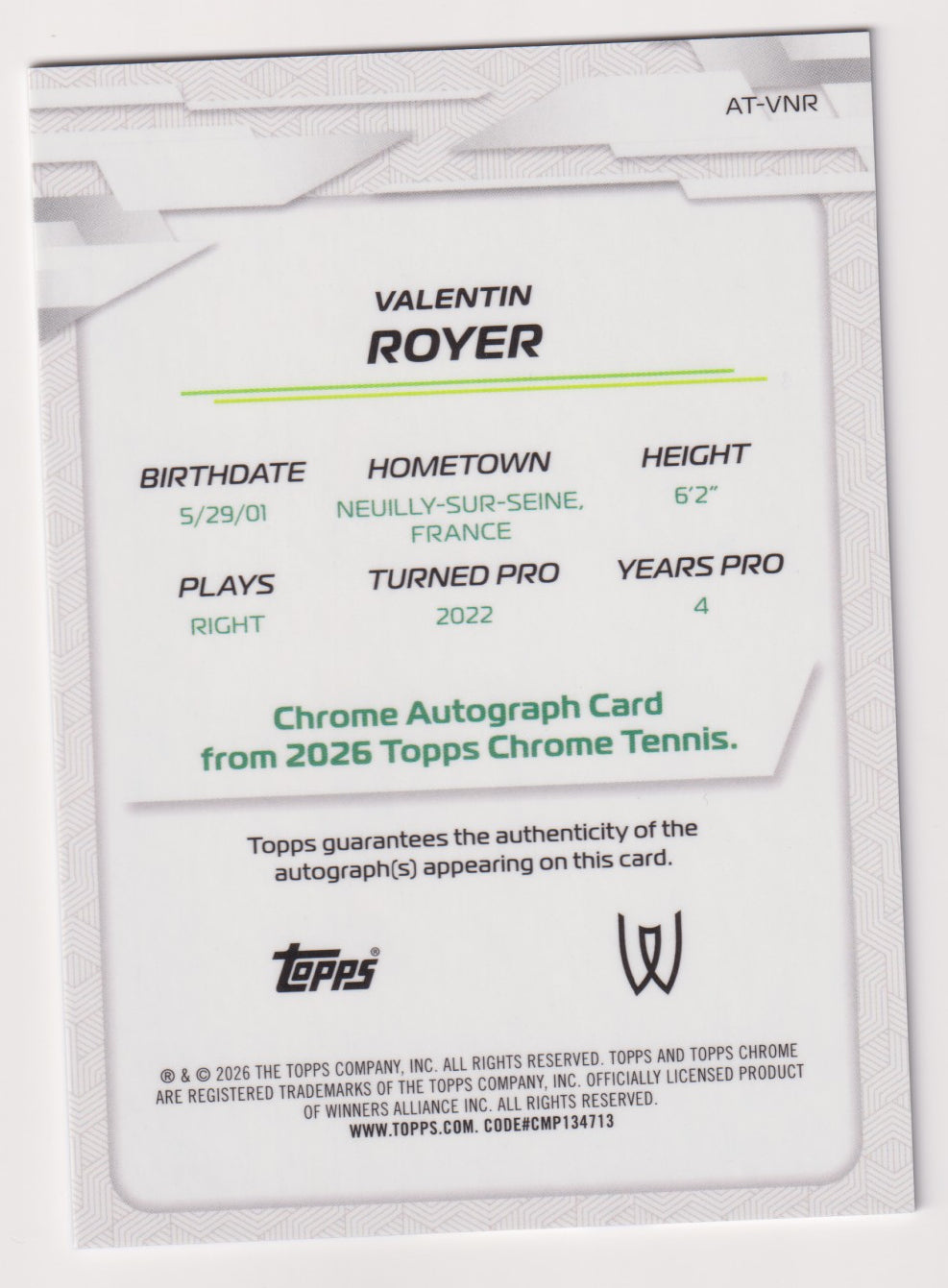 Valentin Royer Blue Geometric Refractor Autograph 093/150 back