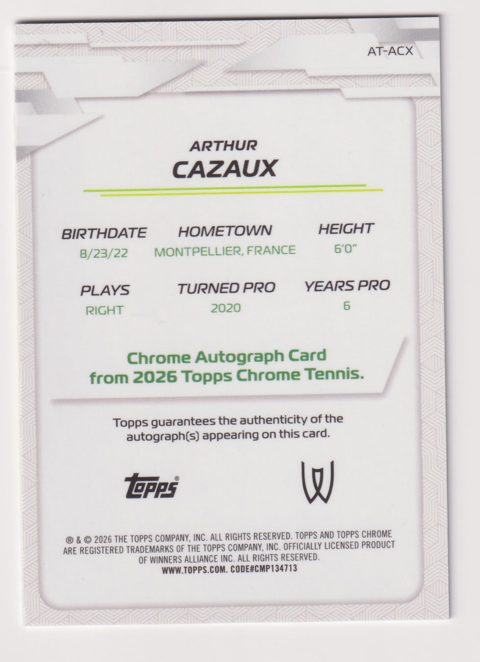 Arthur Cazaux Gold Geometric Refractor Autograph 04/50 back