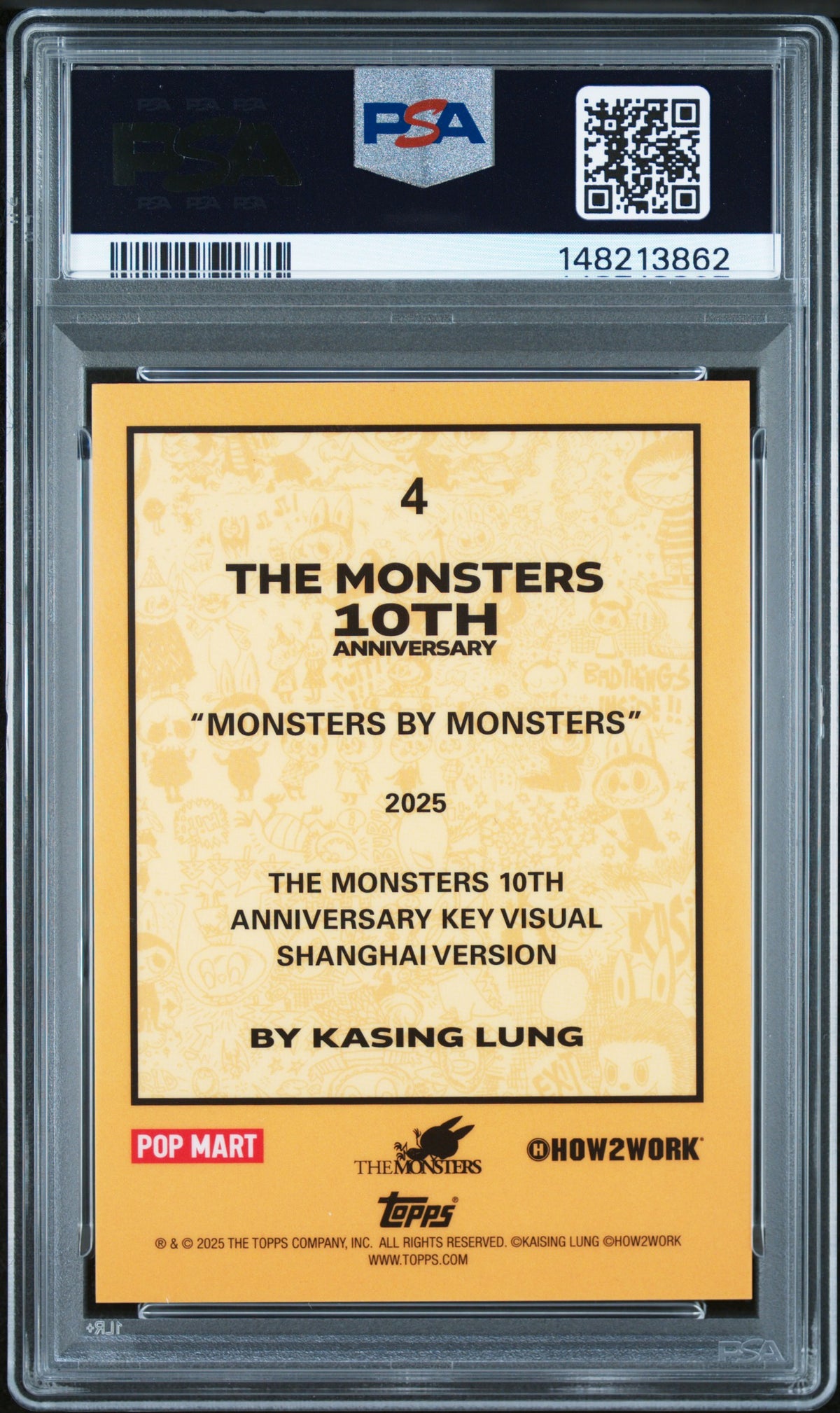 2025 Topps Chrome Labubu 10th Anniversary Monsters by Monsters Purple Refractor #4 – PSA 9 — PSA cert 148213862 — back