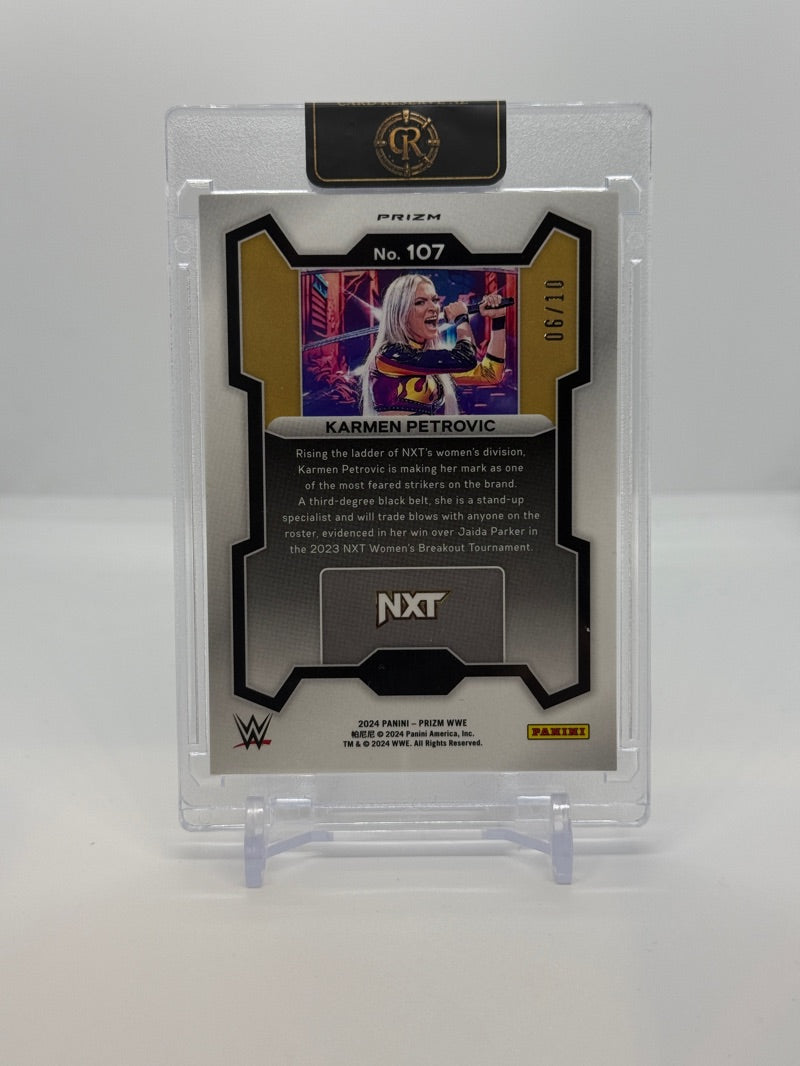 2024 Panini Prizm WWE Karmen Petrovic #107 - Gold Prizm 06/10 Rookie - Raw - back