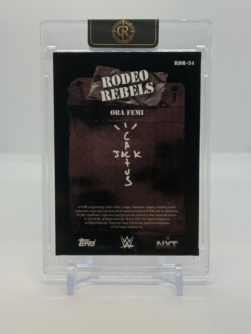 2025 Topps Chrome WWE X Cactus Jack Oba Femi #RDR-34 - Rodeo Rebels Green Refractor /99 - Raw - back